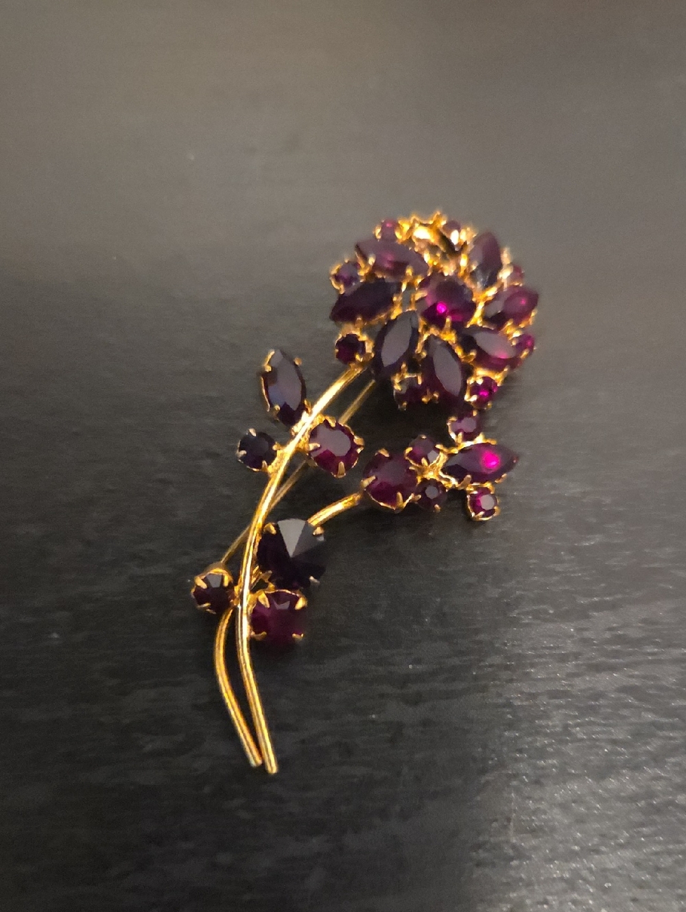 [Vintage] Gold-Tone Purple Floral Crystal Brooch